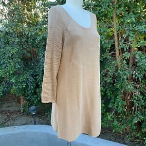 Basic Editions Large Tan Sweater Dress Long Sleeve Casual Midi Large